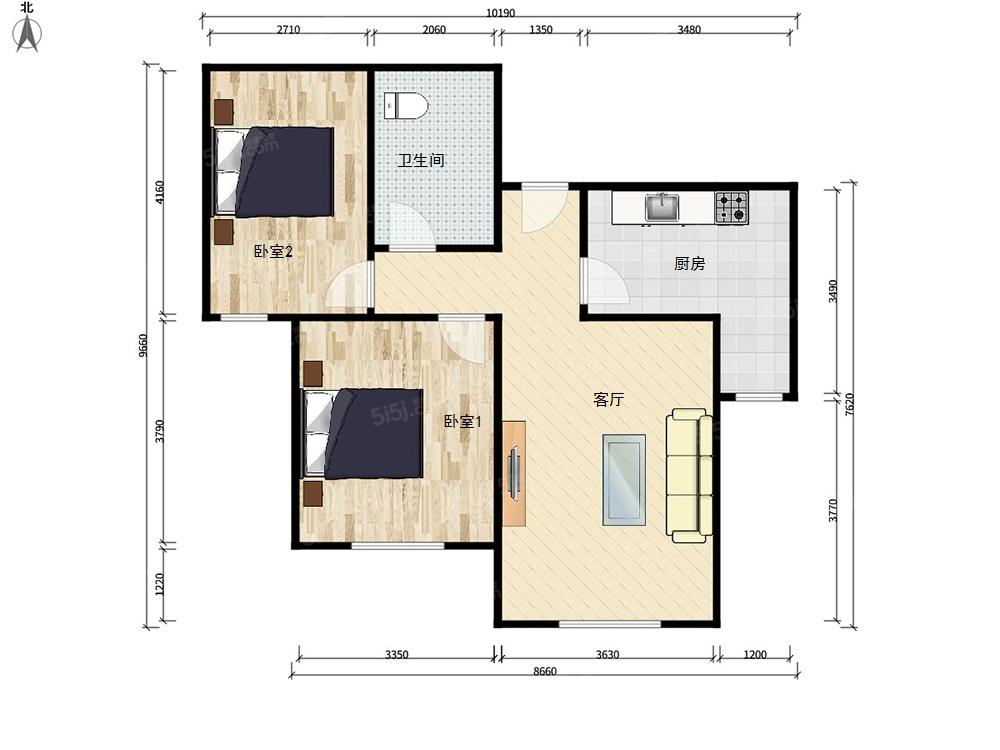 北京我爱我家天兴家园,总部基地,核心区域,合理户型两居室第7张图