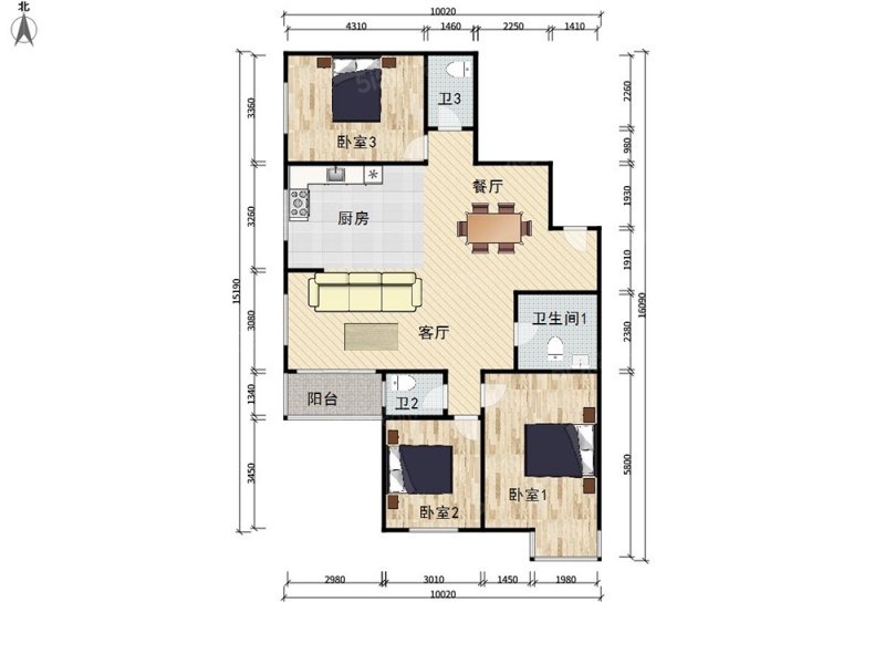 亚运村鸟巢边 汇园公寓东南大三居 户型方正