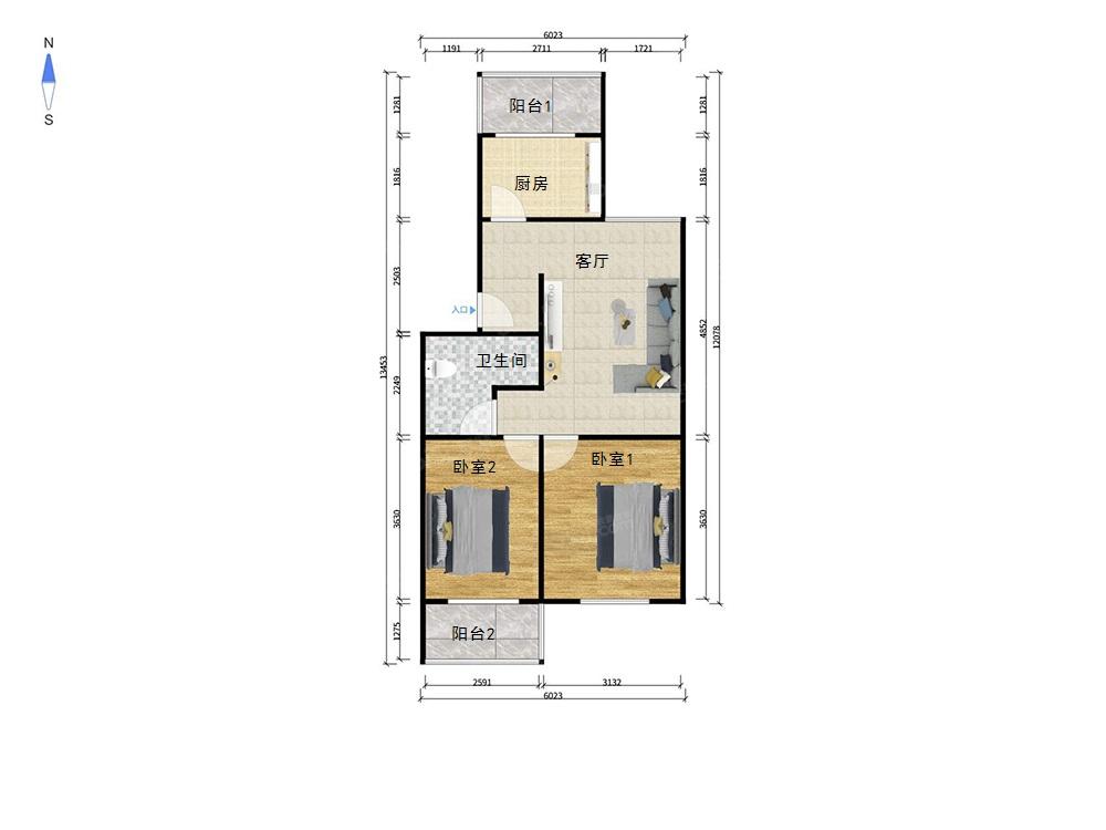 石榴园北里二手房-新上精装大两居室,板楼全明户型方正,地铁口石榴园