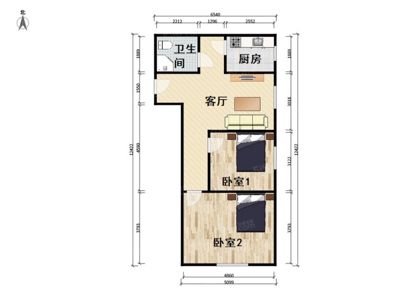 双合家园c区 2室1厅1卫 85.24㎡