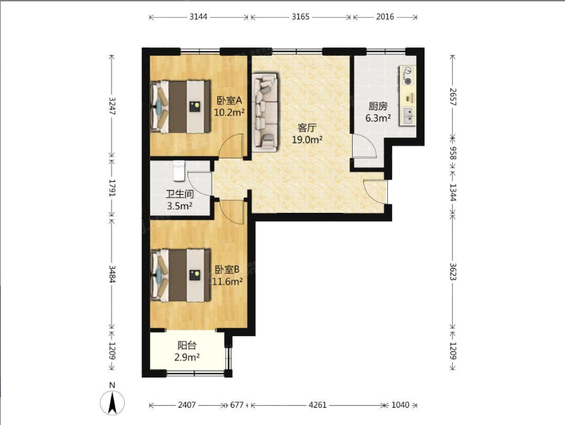 青塔 郭庄子城乡超市 同馨家园精装南北 两居室 拎包入住