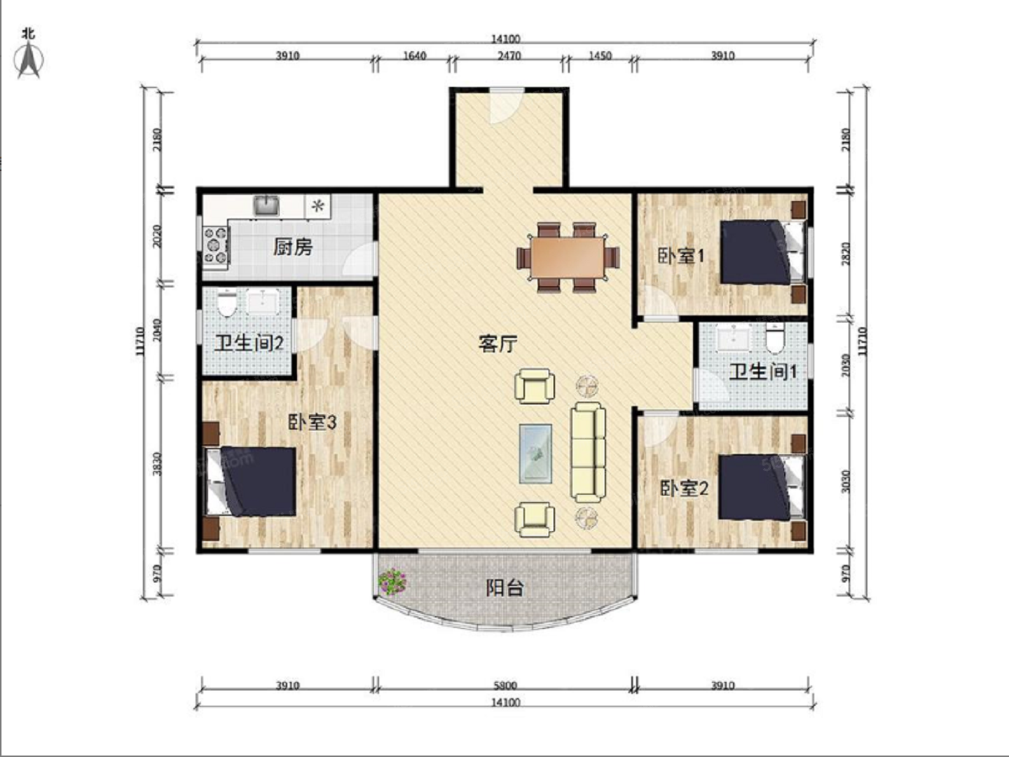 北京我爱我家劲松嘉园 全明方正三居室户型第10张图