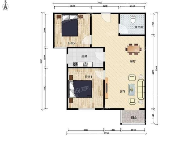 金隅景和园七区 2室1厅1卫 86㎡