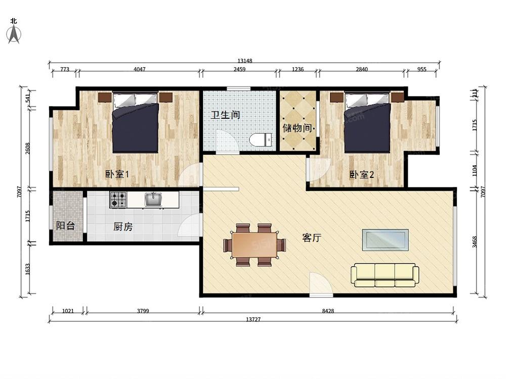 华业东方玫瑰 通透两居 户型方正 全明户型