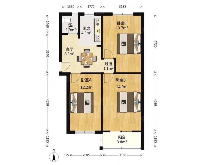 安贞西里南北通透三居室 业主直租安贞 北土城安贞门