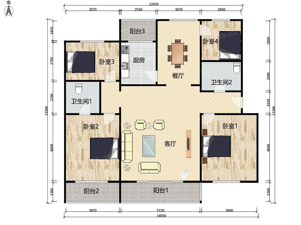 大四居眼镜房户型 王 府温馨公寓 中间楼层 采光好