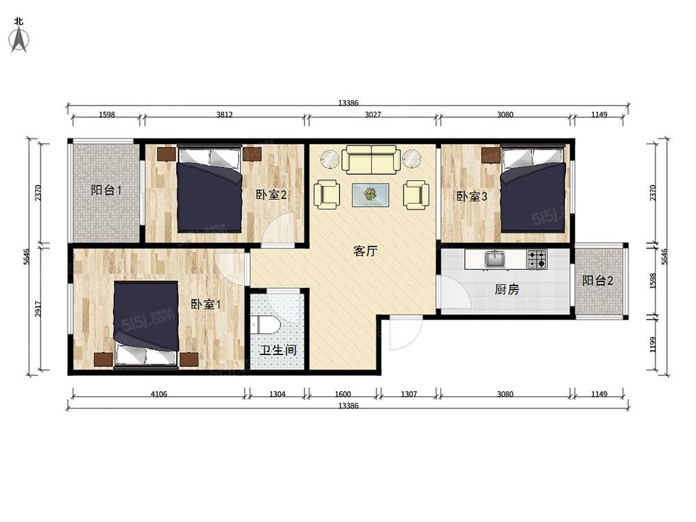 華威橋南新園板樓中間層東西通透三居室,戶型方正,採光好.