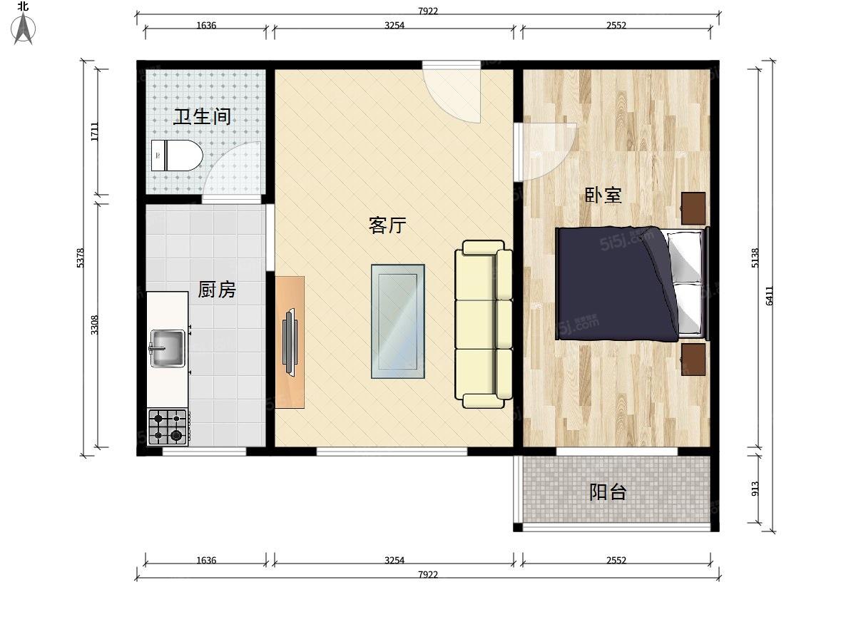 草桥欣园三区1室1厅户型图