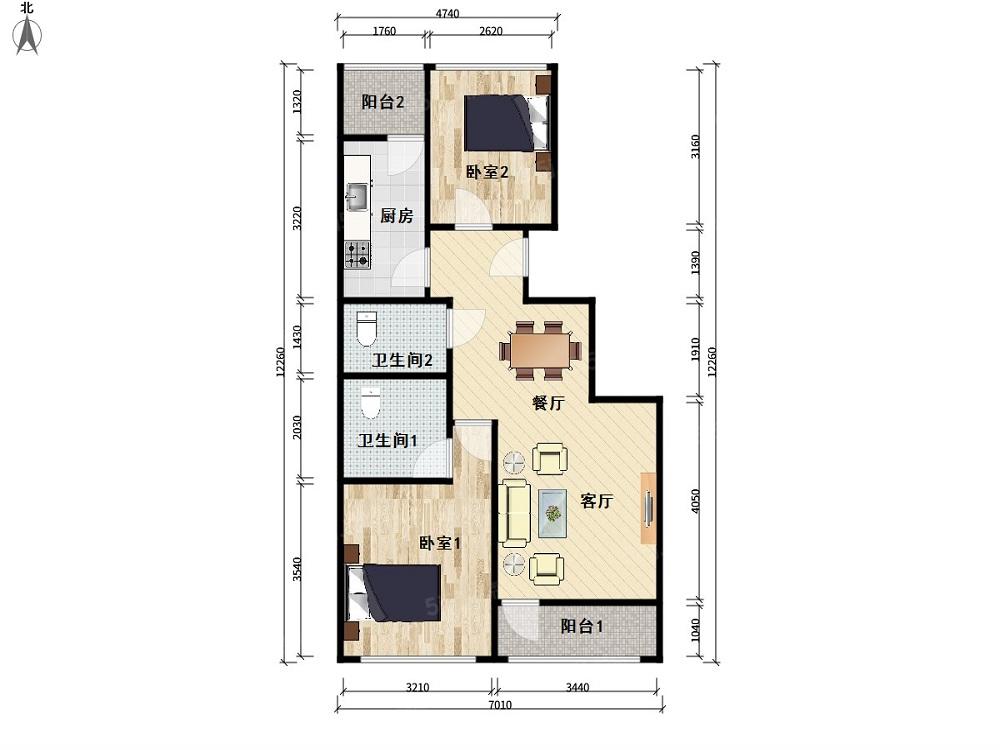 果园城铁 新华联家园北区 两室两居两卫 南北双通透户型