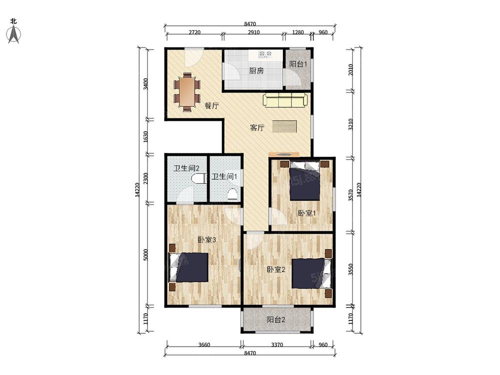 风雅园三区3室2厅户型图