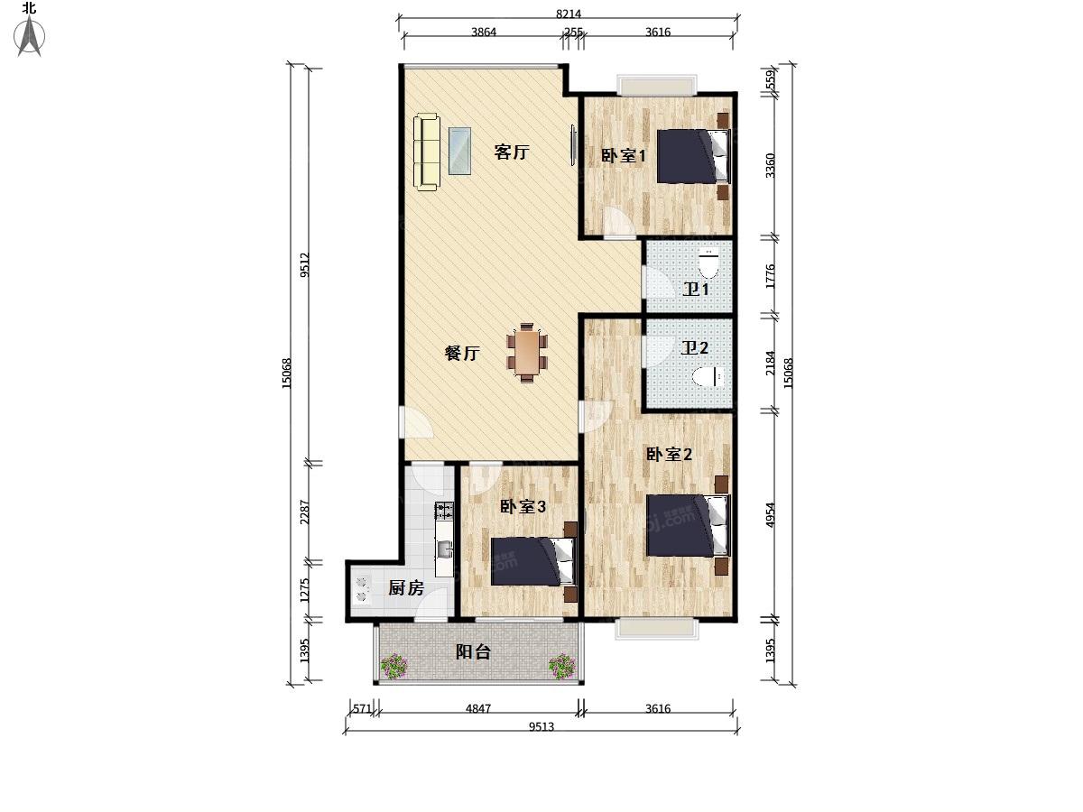 朝阳旺角满五年业主家庭一套住宅南北通透双卫三居室