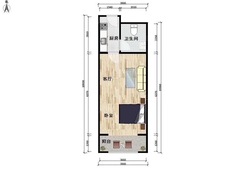 朝阳区双桥 水岸双桥 开间 4300元