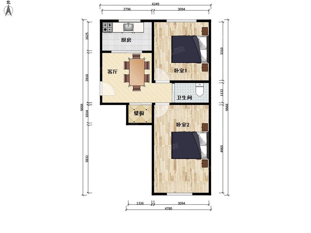 魏公村南区2室1厅户型图
